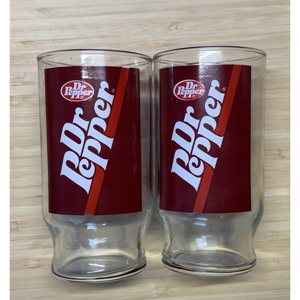 Dr Pepper Advertising Collectible Drinking Glass Red Logo Printed Decorated Lot